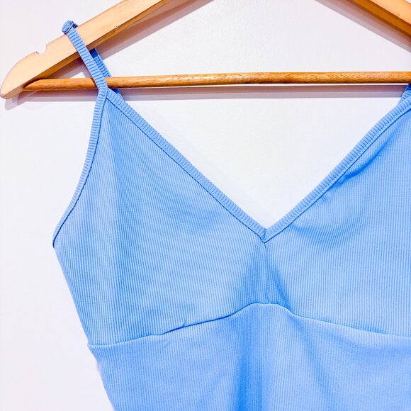 REVAMPED Blue Ribbed Bodysuit Minimalist Stretch Streetwear Top | Medium * - Picture 2 of 5